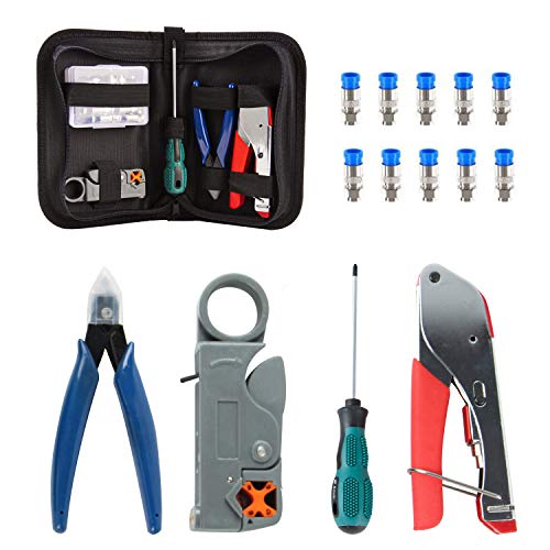KOTTO Coax Cable Crimper, Coaxial Compression Tool Kit Wire Stripper