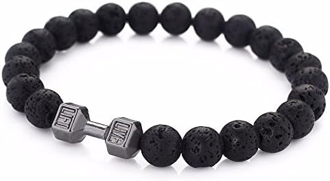 Dilusso 8MM Lava Stone Live Life Dumbbell Healing Balancing Energy Beaded Bracelet Mens Womens