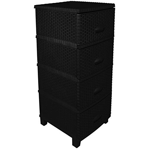 Rattan Kommode mit 4 Schubladen schwarz Rattanmöbel Regal Kunststoff