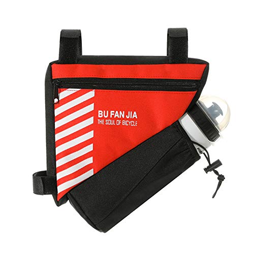Bike Frame Bag With Bottle Holder- Waterproof Cycling Wallet- Multifunctional Bicycle Triangle Pouch for Road & Mountain Bikes - Bike Drinks Holder Pouch Cycling Accessories Bike Gadgets (Red)
