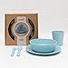 Bobo&Boo Bamboo 5 Piece Children’s Dinnerware, Pacific Blue, Non Toxic & Eco Friendly Kids Mealtime Set for Healthy Infant Feeding, Great Gift for Birthdays, Christmas & Preschool Graduations