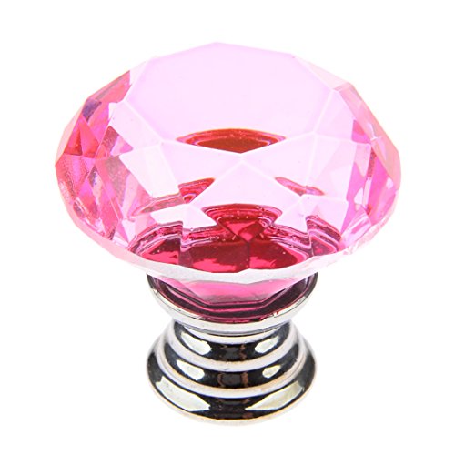 Cabinet Knobs,YIFAN 10Pcs 30mm Crystal Glass Diamond Shape Cabinet Knobs Cupboard Drawer Pull Handles - Pink