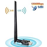 ANEWKODI USB WiFi Adapter USB 3.0 AC1200Mbps USB Wireless Adapter Dual Band 2.4GHz/5.8GHz 867Mbps 802.11ac/b/g/n Wireless Adapter Desktop/Laptop/PC, Support Soft AP Windows 10/8/8.1/7, Mac OS