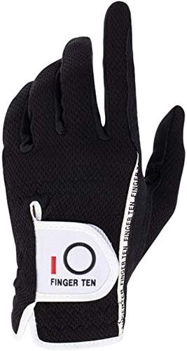 FINGER TEN Golf Gloves Men Left Hand Rain Grip Weathersof Value Pack, Mens Golf Glove Wear Resistant Non Slip Flexible Durable (Black-1 Pack, XL-Worn on Left Hand)