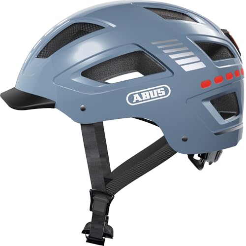 ABUS Fahrradhelm mit Licht - Hyban 2.0 LED - Vorder- und Rücklicht & robuste Hartschale - für Damen und Herren - Blau Glänzend, Größe L