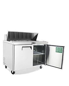 Image of Salad Sandwich Prep Table Refrigerator,ATOSA Medium Commercial Double 2 door Stainless Steel Salad Sandwich Prep Table Refrigerator MSF8302GR for Restaurant Kitchen 12 Cu.Ft.48W30D43.