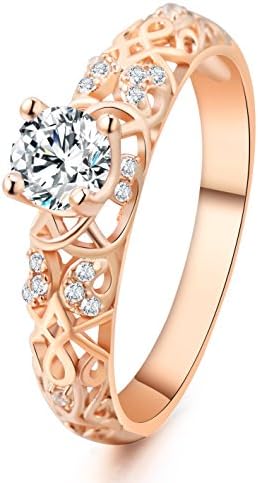 925 Sterling Silver 1 Carat Round Rose Golden Plated Wedding Band Engagement Anniversary Promise Ring