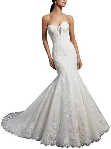 Fannydress Mermaid Wedding Dresses for Bride 2018 Lace Sweetheart Open Back Wedding Gowns Customize White 2