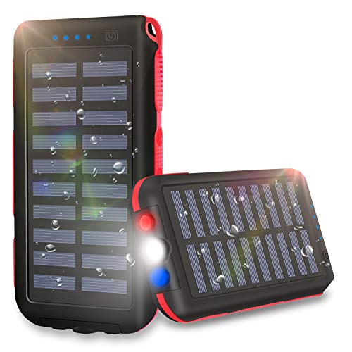 Portable Solar Charger 25000mAh Solar Power Bank 2 Input 3 USB Output External Battery Pack with LED Flashlight SOS Warning Lamp Water-Resistant for Outdoor Camping for Android Smartphone Tablets