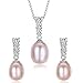 DIAMOVI Water Drop Pearl Stud Earrings & Silver Chain Pendant Set| Good Quality Natural, Flawless Freshwater Pearl & 925 Sterling Silver| The Most Unique Fashion Jewelry Set (2 | Pink Pearls)