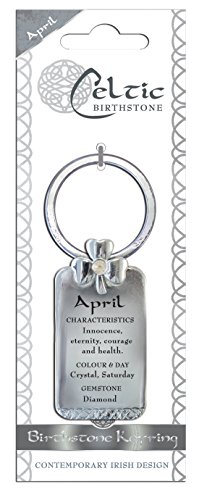 Celtic Birthstone Keyring April Diamond Gemstone