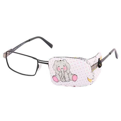 Plinrise Cartoon Pure Cotton Reusable Eye Patches - Amblyopia Eye Patches For Glasses, Strabismus, Lazy Eye Patch For Children,Vision Care Eye Mask (Elephant left)