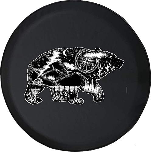 556 Gear Grizzly Bear Compass Night Sky Mountain Cabin Spare Tire Cover fits SUV Camper RV Accessories Black 31 in