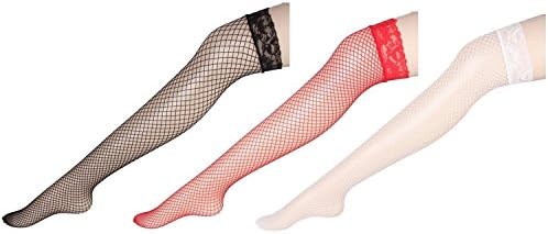 レース付き網タイツ ニーハイ ストッキング 3色セット フリーサイズ 黒 赤 おすすめ特集 白 並行輸入品