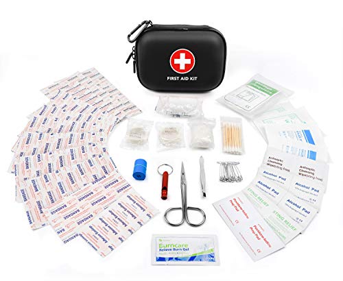 PRICARE Mini First Aid Kit, 95 Pieces Small Water-Resistant Hard Shell Case - Perfect for Travel, Outdoor, Home, Office, Camping, Hiking, Car(Black)