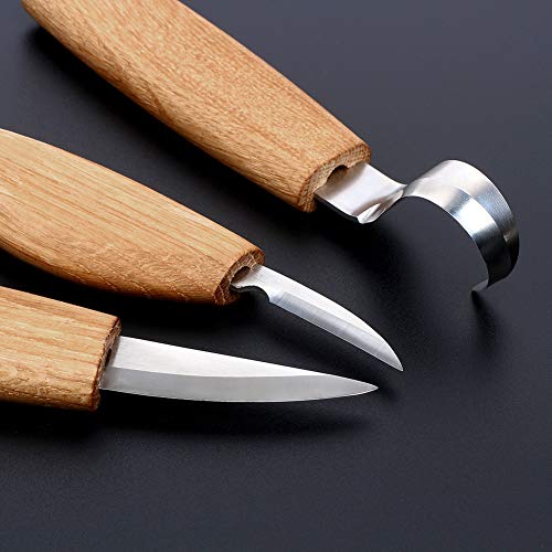 Wood Carving Tool Set - Sloyd Whittling Knife | Chip Detail Knife | Hook Knife for Spoon Carving, with Leather Strop Polishing Compound, High-Strength Steel Woodworking Carving Kit (6 Pcs)