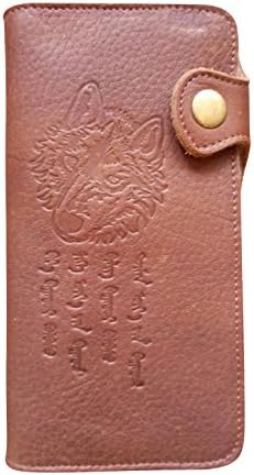 KHISHIG Genuine Leather Handmade Bifold Trifold Wallet Wolf Second Size US Medium