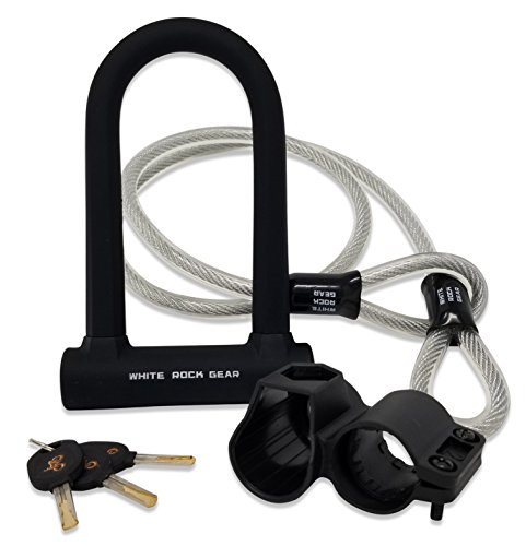 White Rock Gear Bike U Lock with Cable - Heavy Duty 16mm Bicycle Lock with 45