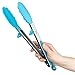 Best Premium SAHE Quality Silicone stainless steel kitchen Tong with built in stand (9 and 12 inch) set safe and sturdy bonus Brush use for serving salad as a turner of Appetizers Asparagus BBQ (Blue)