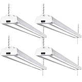 Hykolity 5000K LED Shop Light Linkable, 4FT Daylight 42W LED Ceiling Lights for Garages, Workshops, Basements, Hanging or FlushMount, with Plug and Pull Chain, 4200lm, ETL- 4 Pack