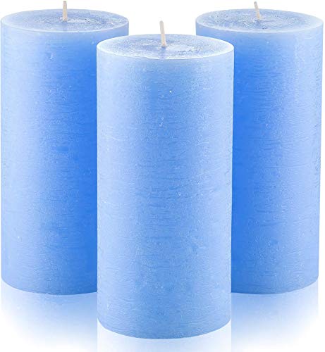 Melt Candle Company Set of 3 Light Blue Pillar Candles 3" x 6" Unscented for Weddings Home Decoration Restaurant Church Spa Dripless Smokeless
