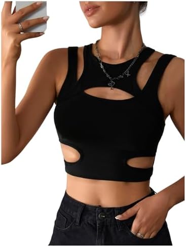 CYCLAMEN Women's Buckle Tank Tops Sleeveless Tube Crop Cami Tops