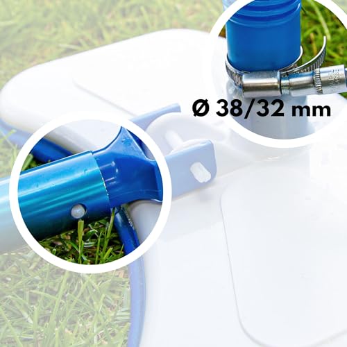 Amapool Basics Pool Floor Suction Cleaner with Eight Lower Bristles, Extra-Heavy Design, Pool Brush with Clip-On Connection for Pool Hose, Diameter 32/38 mm