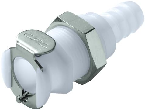 Colder PMCD1602 Acetal Tube Fitting, Coupler, Shutoff, Panel Mount, 1/8" Flow Coupler x 1/8" Barb
