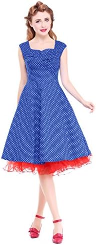 Vianla Women Capshoulder Retro 1950s Vintage Party Swing Dresses BlueDot XL