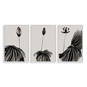 3 Piece Framed Canvas Home Artwork Decoration Lotus Canvas Wall Art for Living Room, Bedroom - 16"x24"x3 Panels