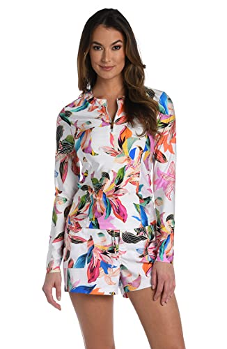 La Blanca Long Sleeve Rashguard Swim Top Camisa de protección de Sarpullido, Multi//Paradise City, M para Mujer