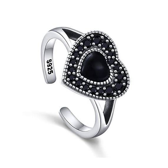S925-Sterling-Silver-Black-Heart-Fashion-Gothic-Adjustable-Wrap-Open-Engagement-Weeding-Ring-for-Women-Girl-Mother-Size-8