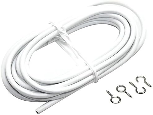 INLAR White Curtain Wire Window Cord with 2 Hooks and 2 Fish Eyes for Net Curtain Rod (2M/3M/4M Available)(2m)
