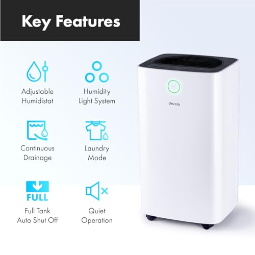 Devola 12L/day Low Energy Dehumidifier, Quiet & Energy Efficient (costs less than 5p per hour) Dehumidifiers for Home, Laundry Drying Dehumidifier, Dust Filter