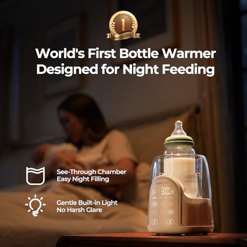 Momcozy NightPro Bottle Warmer for Baby Breast Milk, Built-in Night Light, BPA-Free Tritan, Fullest Nutrients Preserved with Fast & Even Water Bath Warm, Newborn Breastfeeding Essentials Gift for Mom
