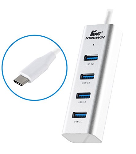 Kingwin USB Hub 4 Port USB C to USB 3.0 Data Hub Aluminum for Mobile SSD, Macbook, Mac Pro / Mini, iMac, Chromebook, Surface Pro, USB Flash Drives, Notebook PC, XPS, and More