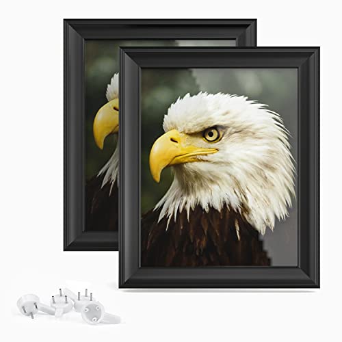 PICFREIM 2 Pack 8x10 Picture Frame Set, Black Solid Wood Photo Frames with High Definition