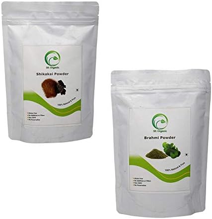 SK ORGANIC Shikakai Powder (Acacia Concinna) & Brahmi Powder For Hair Cleanser & Healthy Hair Combo Pack Each 250 gm