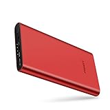 PISEN Power Bank Lightning, Slim Portable Charger, Battery Pack 10000mAh with LED Indicator Light, USB External Battery Charger [Anti-Fingerprint] for iPhone, iPad, Samsung, Nexus and More (Red)