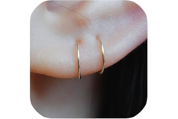 14K Gold Filled Small Hoop Earrings for Cartilage Nose, Tiny Thin 7mm Piercing Hoop Ring 22 Gauge
