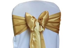 SARVAM FASHION Set of 10 Chair Decorative Satin Sashes Bow Designed for Wedding Events Banquet Home Kitchen Decoration (Gold)