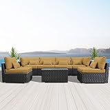 Modenzi 7G-U Outdoor Sectional Patio Furniture Espresso Brown Wicker Sofa Set (Dark Beige)