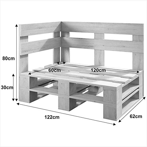 sunnypillow Palettenmöbel Europaletten Indoor und Outdoor Lounge Gartenmöbel Holz Gartenmöbel Set Lounge Möbel Terrasse Balkon Loft Stil Paletten | Weiß Eckbank 120x60cm Höhe: 30cm – Bild 4