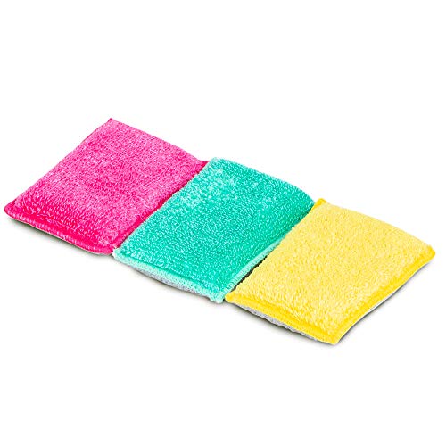 Smart Design SmartCloth Scrub Sponge w/Antimicrobial Odorless Fibers - Ultra Absorbent - Soft & Scrubber Side - Cleaning, Dishes, Hard Stains - Kitchen (Non-Scratch 3 Pack) [Yellow, Green, Pink] - Thumbnail 6