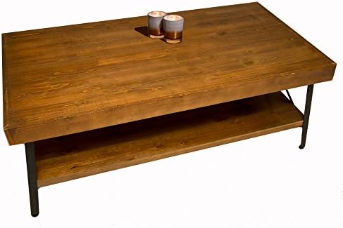 Solid Wood Rustic Coffee Table for Living Room - Solid Wood Top - Sturdy Metal Frame - Distressed Rustic Look - Assemble in Minutes - Lower Shelf for Additional Storage - Wooden and Metal Coffee Table