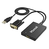VGA to HDMI, Moread VGA to HDMI Adapter with Audio Support (Male to Female) for Computer, Desktop, Laptop, PC, HDTV, Monitor, Projector and More - Black