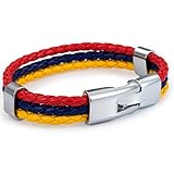Trendsmax 12mm Wide Mens Womens Colombia Flag Braided Rope Surfer Leather Bracelet Wristband 8inch