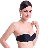 Omedichi Women's Strapless Clear Back Bra Black 38C