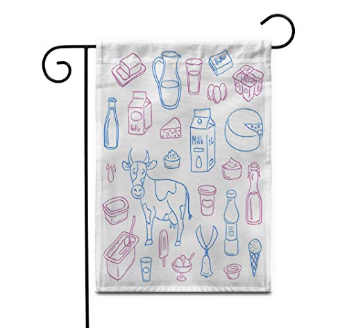 Awowee 28"x40" Garden Flag Bell Dairy Beverage Bottle Breakfast Butter Cheese Cottage Cow Outdoor Home Decor Double Sided Yard Flags Banner for Patio Lawn