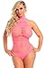 Cocolicious Women's Sexy Net Choker Cheeky Halter Neck Bodysuit Lingerie (One Size, Pink)